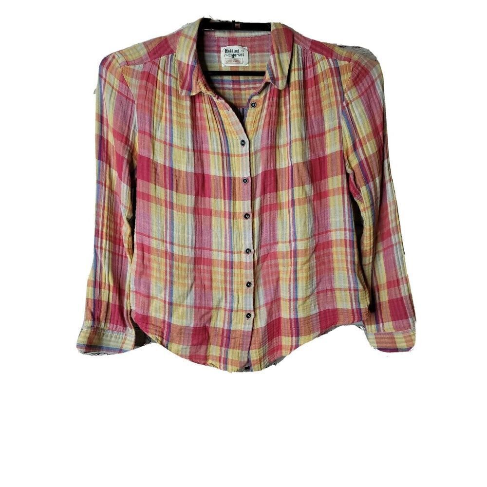 Anthropologie Holding Horses Women's Red Plaid Shirt Size 6 t13
